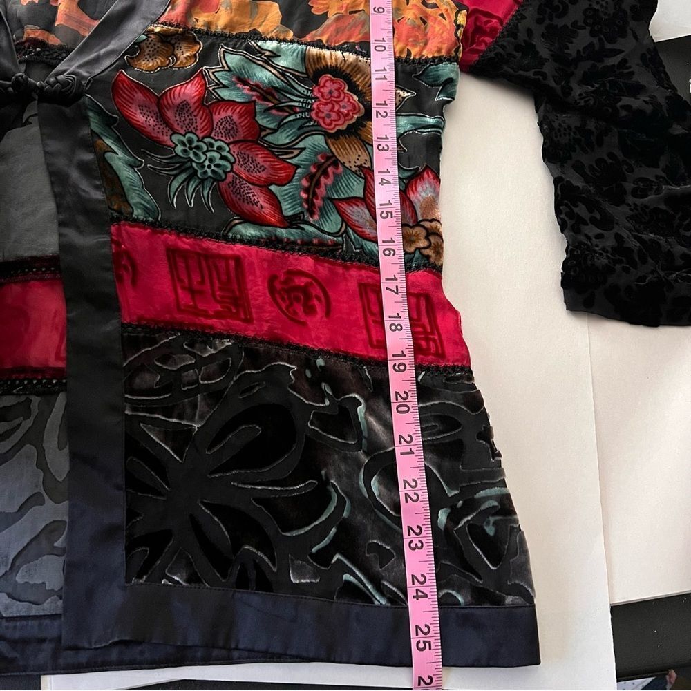 Chicos crushed velvet bohemian burn out patchwork cardigan jacket medium Silk - Picture 7 of 7